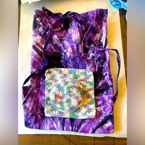 Handcrafted. Tie dye apron with crochet scrubbie and washcloth. Lovely.